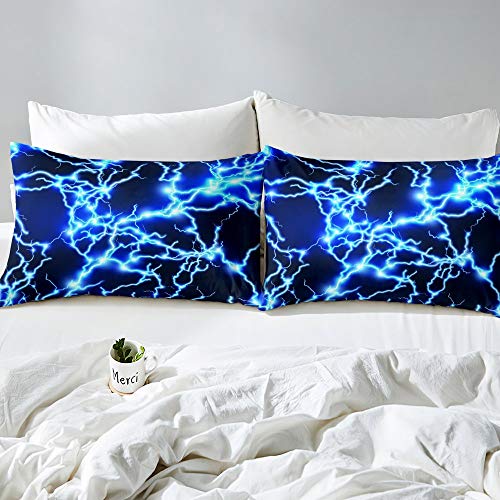 Castle Fairy Duvet Cover Full Royal Blue Bedding Set Lightning 3D Theme Comforter Cover With Pillow Shams Kids Teens Adults Quilt Cover Set Fantasy Bed Covers Full 3Pcs Bedclothes #TOP2