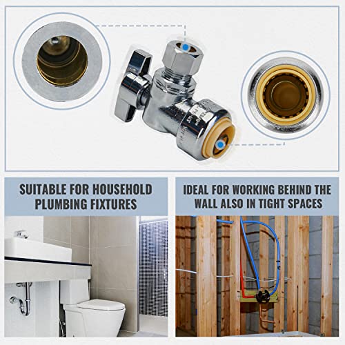 Sungator 12-Pack Angle Stop Valve, 1/2" Ptc X 3/8" Compression Push Fit Angle Shut Off Water Valve With Disconnect Clip, Push-To-Connect Pex, Copper, Cpvc, Quarter-Turn On/Off, No Lead Brass #TOP6