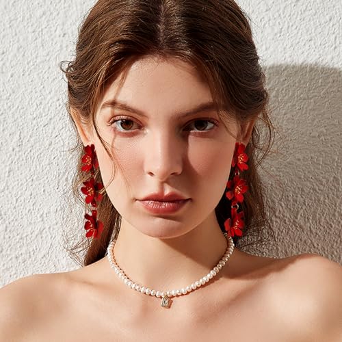 Elegant Bohemian Matte Tiered Triple Flower Dangle Drop Earrings Chic Charm Cute Long Floral Stud Earrings for Women Statement Jewelry Gifts4