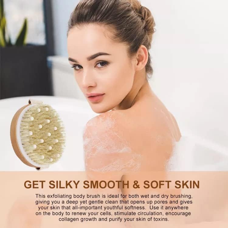 Image of KIMEE Premium Dry Body Brush for Lymphatic Drainage & Cellulite Reduction - Natural Boar Bristle Exfoliating Scrubber with Massage Nodes - Skin Tightening & Circulation Booster for Smoother, Glowing Skin