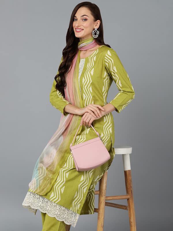 Image of Vaamsi Women's Silk Blend Geometric Printed Straight Kurta Pant with Dupatta
