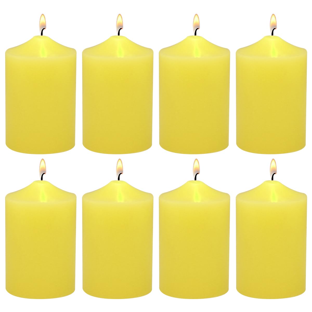 2 Inch Yellow Outdoor Citronella Pillar Candles, 24 Hour 2x3 Inch Dripless Scented Tapered Column Candles for Patio Home Party, Set of 8