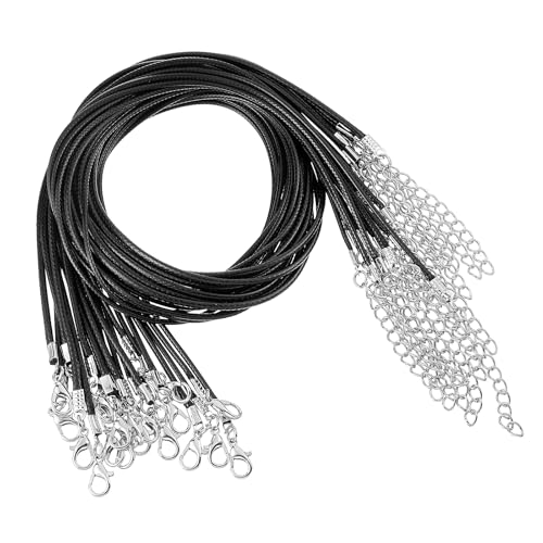Lot de 20 cordons en cuir pour colliers avec fermoir - Noir - 50 cm - Tressé - En cuir...