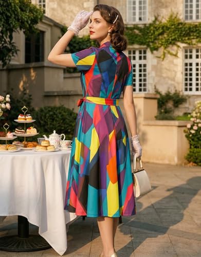 Image of Wedtrend Women's Vintage Tea Dress, Short Sleeve Cocktail Party Dress Work Church Casual Dress