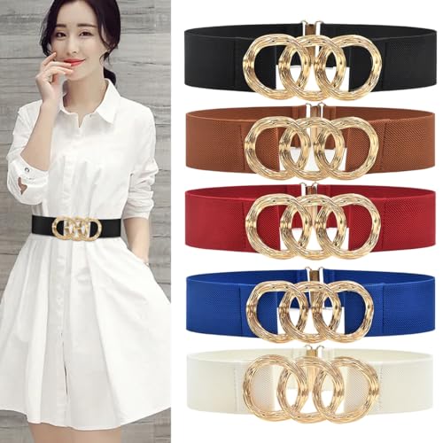 YOU&M Women's Stretch Chic Elastic Corset Waist Belt with Gold Buckle Comfort for Dress Belt Wedding4