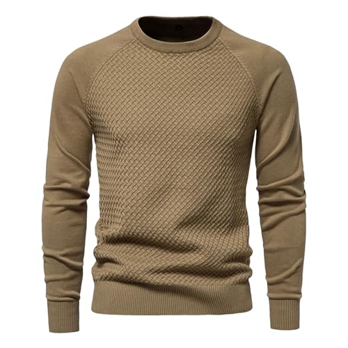 Men's Slim Fit Lightweight Cotton Sweater Crewneck Long Sleeve Cable Knit Pullover Fall Winter Formal Business Warm Tops