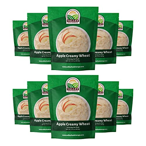 Image of Valley Food Storage Apple Creamy Wheat | 100 Serving Emergency Breakfast Food Supply, 10-Bag Bucket | 25 Year Shelf Life | Survival Meals for Long Term Food Storage, Camping & Prepper Supplies