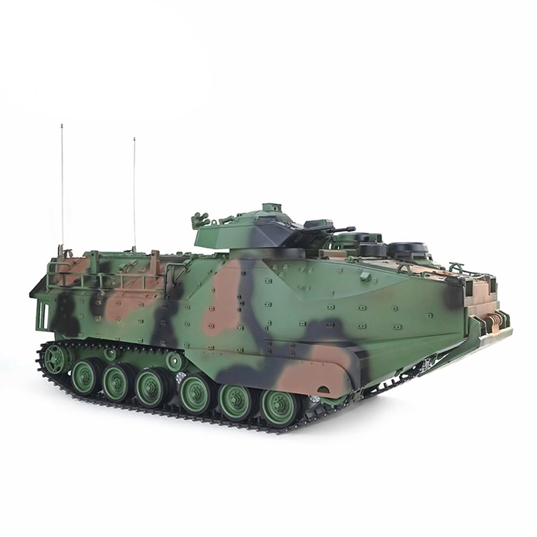 1:16 AAVP-7A1 - Carro armato radiocomandato, 2,4 GHz, completamente proporzionale, ingranaggi in metallo e catene in metallo, infrarossi, suono, luce e fumo, versione aggiornata, mimetico