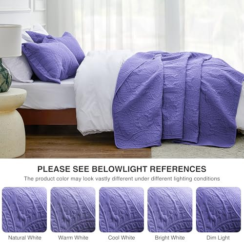 Love's cabin Quilts for Queen Bed Deep Purple Bedspreads Bedding Set - Summer Lightweight Bedspread Comforter - Coin Pattern Bedding Coverlet for All Season - 3 Pieces (1 Quilt, 2 Pillow Shams)