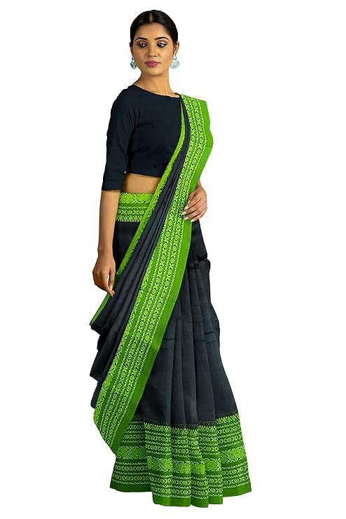 Image of eC ESHA'S COLLECTION Women's Cotton Blend Begumpuri Handloom Saree With Unstitched Running Blouse Piece
