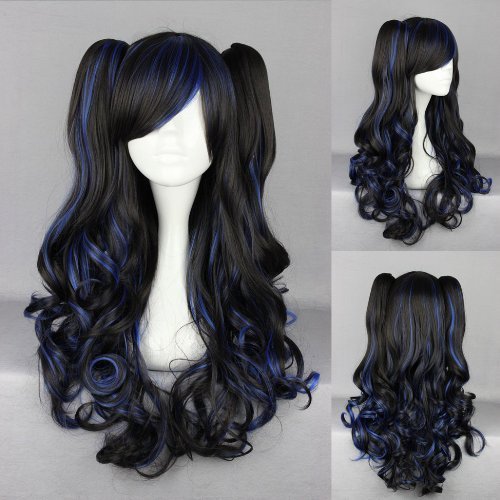 Ladie shair Cosplay parrucca nero blu 70 cm