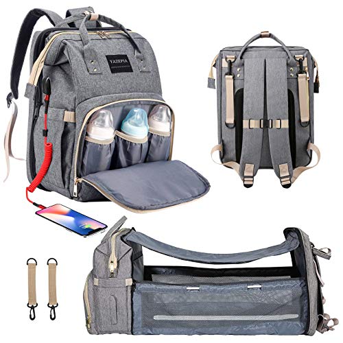 Yazepia Diaper Bag Backpack Foldable Diaper Bag Portable Travel Bassinets for Babies, Multi-Functional Waterproof Mommy Bag with Changing Station and Port and Shade Cloth.
