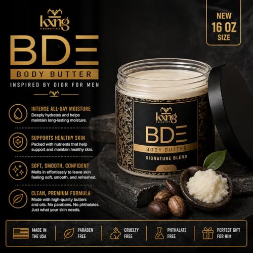 Image of KXNG Cosmetics Organic Shea Body Butter - 4oz | Luxury Body Cream for Women & Men with Shea, Cocoa, Mango & Coconut Oil | Deep Moisturizing Care for Hands, Feet & All Skin Types - BDE XXL