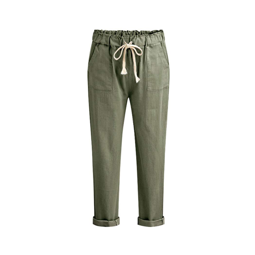 Womens Boyfriend Pants Casual Elastic Draswtring Waist Pencil Pants