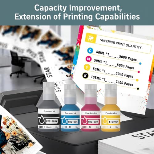 Image of KOSH BTD100 Refill Ink Compatible with Brother DCP-T236, DCP-T230, DCP-T436W, DCP-T430W, DCP-T535DW, DCP-T530DW, DCP-T730DW, DCP-T830DW, MFC-T930DW Printer
