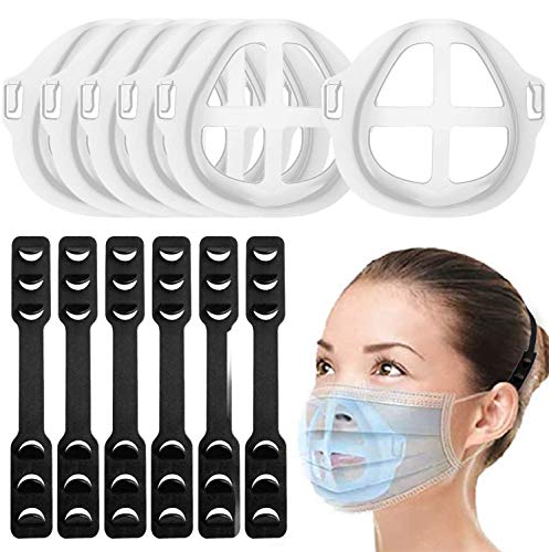 6 Pack 3D Silicone Mask Bracket, Inner Face Mask Support Holder Frame For Nose Breathing smoothly comfortable with 6 Pcs Mask Extender Strap for Ear Protection