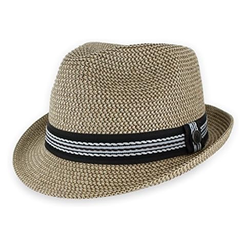 Belfry Men Women Summer Straw Trilby Fedora Hat in Blue Tan Black Luz Tan LRG Cover