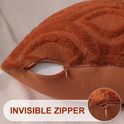 decorUhome Faux Fur Plush Soft Rust Throw Pillow Covers 18x18 Set of 2 - image 8