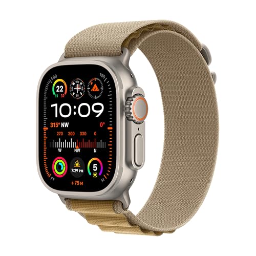 Apple Watch Ultra 2 [GPS + Cellular 49 mm] Smartwatch, Sports Watch with Natural Titanium Case with Tan Alpine Loop - S. Fitness Tracker, Precision GPS, Action Button, Carbon Neutral