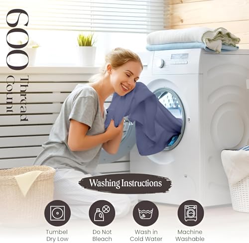 Image of SGI bedding Queen Bed Sheets Set - Premium 600 TC Egyptian Cotton, Crisp & Cooling Sateen Weave, Extra Soft Hotel Collection, Fits Mattresses Up to 16 Inch Deep, Long Lasting - Mediterranean Blue