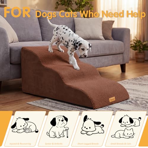 Image of Topmart High Density Extended Foam Dog Ramp&Steps 3 Tiers,15.7 inch High | Non-Slip Dog Stairs with Removable Cover,Soft Foam Pet Ladder,Best for Injured,Older Cats,Pets with Joint Pain