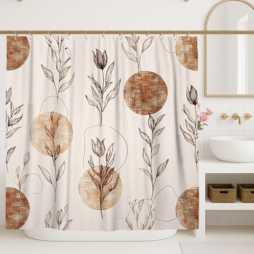 Botanical Shower Curtain, Earthy Terracotta Floral Bathroom Décor, Autumn Modern