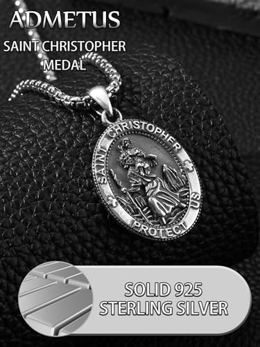 ADMETUS 925 Sterling Silver Patron Saint Medals Amulet Necklace Protection Jewelry for Men with 2.5mm 22"+2" Round Box Chain4