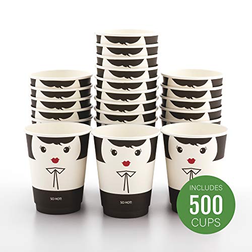 Image of Restaurantware 12 Ounce Disposable Cups, Pack of 500 Double Wall Hot Cups - Lids Sold Separately, Featuring a Madame Print with Black Paper Insulation, Ideal for Serving Tea, Coffee, and More