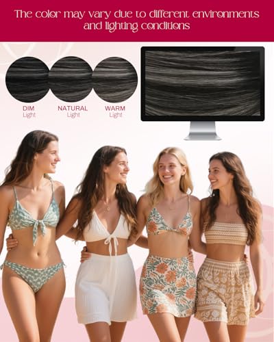Image of Moresoo Nano Loop Hair Extensions, Black to Silver Balayage, 18 Inch | 50g 50 strands, long straight texture, individual nano loop placement for parties, evening looks and added length