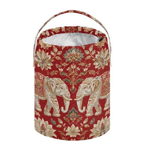 Image of ElliTarr Crochet Bag Yarn Bag with Handle Portable Knitting Project Bag Travel Yarn Storage Organizer Holder Case Red Retro Elephant Flowers