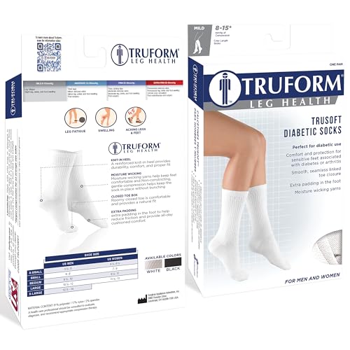 Image of Truform Medical Compression Socks for Men and Women, 8-15 mmHg Crew Length to Mid-Calf, White, X-Small