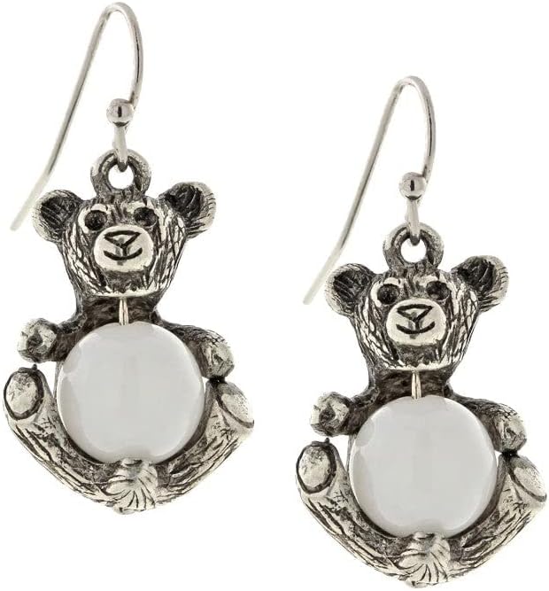 1928 Jewelry Women's Round Gemstone White Quartz Teddy Bear Wire Earrings