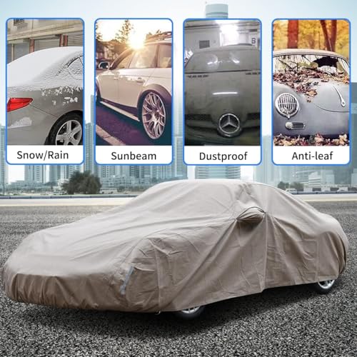 Image of Tecoom Car Cover Waterproof All Weather for Automobiles, Thick Shell Full Exterior Covers with Invisible Zippered Mirror Pockets Universal Fit Wind UV Hail Protector AudiR8 (173-182 Inches)
