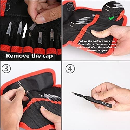 Miniatura 7 de HengTianMei Juego de pinzas de precisión, juego de pinzas de acero inoxidable antiestáticas ESD para manualidades, joyería, electrónica, trabajo de