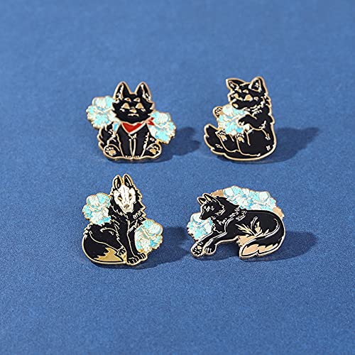 ROFARSO Wolf Fox Enamel Lapel Pin Set Cartoon Myths and Legends Pin, Halloween Accessory for Backpacks Clothing Bags Hats Shirts (4piccs pin set)2