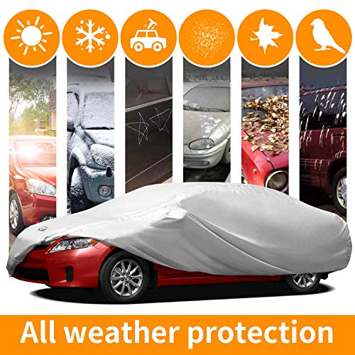 XCAR Solar Shield Breathable UV Protection Car Cover Fits Cars Up to 200 Inch in Length-with Gust Guard Strap