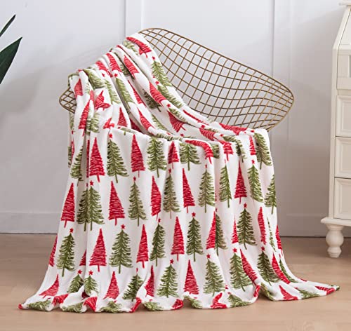 Elegant Comfort Velvet Touch Ultra Plush Christmas Holiday Printed Fleece Throw/Blanket-50 x 60inch, (Cream Christmas Tree), 50 x 60 inch - image 1