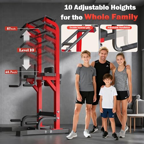 image for DlandHome Power Tower Pull Up Bar Station, Heavy Duty Adjustable Heigh