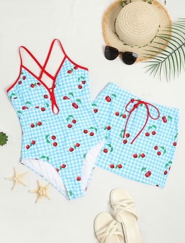 Image of ZAFUL Women's One Piece Swimsuit with Skirt V Neck Colorblock Bathing Suit | Front Cut Out Swimsuit Criss Cross One Piece Bathing Suit