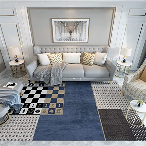Teppiche Home deko babyteppich Moderner Wohnzimmerteppich im blauen Schachbrettmuster, feuchtigkeitsbeständig und verschleißfest 160X200cm einfache Lagerung Cover