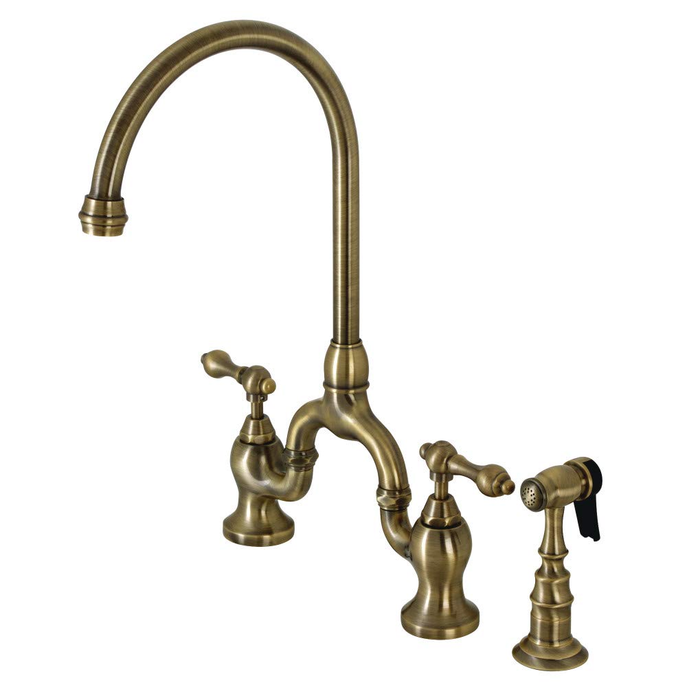 Kingston BrassKS7793ALBS English Country Bridge Kitchen Faucet Sprayer, Antique Brass