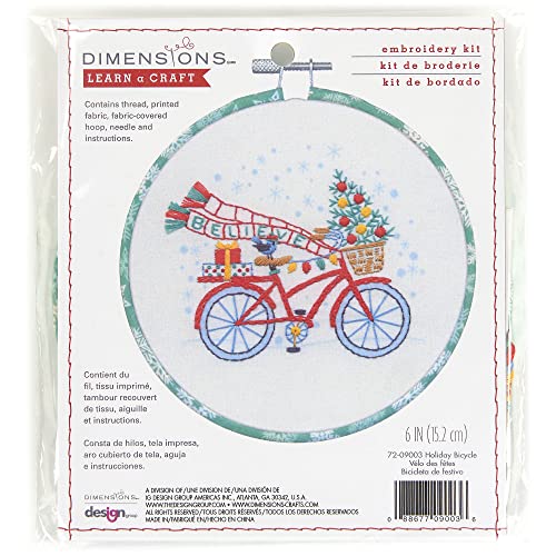 Image of Dimensions Holiday Bicycle Embroidery Kit, 6 inch D, Multicolor 5