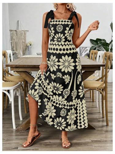 Image of Floerns Women's Vintage Sleeveless Tie Shoulder Sundress Floral Print Cami Maxi Dress