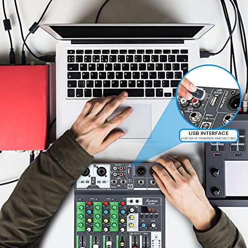 Asmuse Mixeur audio 4 canaux, mini console de mixage portable avec USB, interface sonore numérique portable pour enregistrement/scène/diffusion DJ - Image 8