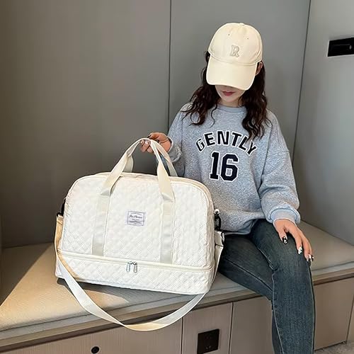Image of WILDHORN 37 litres Nylon Travel Duffle Bag for Men & Women | 49 cm Weekender Gym Bag with Back Zipper Pocket & Trolley Strap | Overnight Cabin Luggage Shoulder Bag (Off-White)