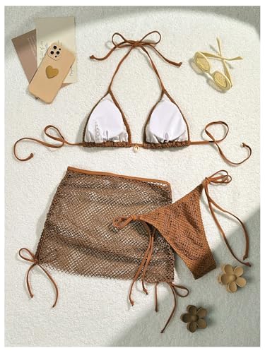 SOLY HUX Women's 3 Piece Swimsuit Fishnet Halter Triangle String Bikini Set Bathing Suit with Cover Up Beach Skirt2