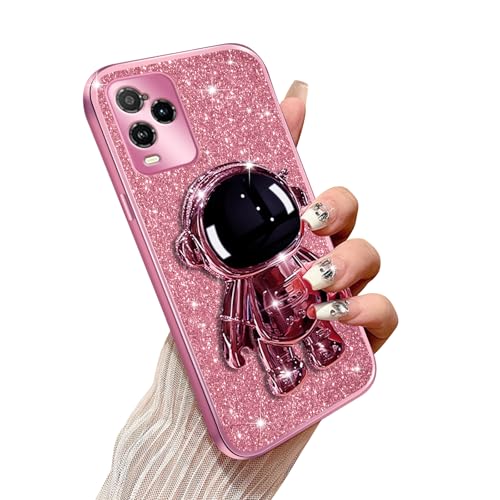 Annyojo Phone Case for BLU View 5 Pro with Astronaut Kickstand & Lanyard Soft TPU Bling Shockproof Protection Cover for BLU View 5 Pro Case Rose Gold