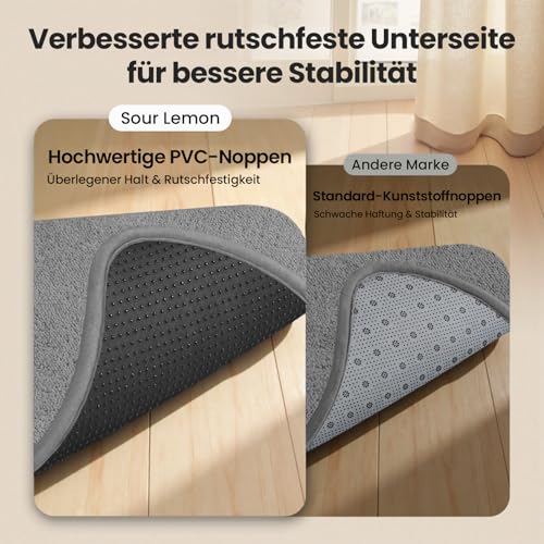 Sour Lemon Teppich Wohnzimmer Grau Teppich Schlafzimmer 80x150 cm Kurzflor Waschbar rutschfest Flauschig Teppiche Gegend Läufer Teppiche Carpet für Jugendzimmer Kinderzimmer