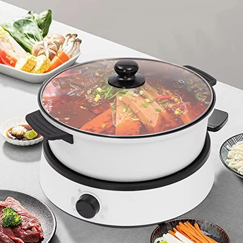 Electric Hot Pot Cooker Separable Shabu Shabu Pot 4L with Tempered Glass Lid1-5 People Non-Stick Coating for Party Family and Friend Gathering
