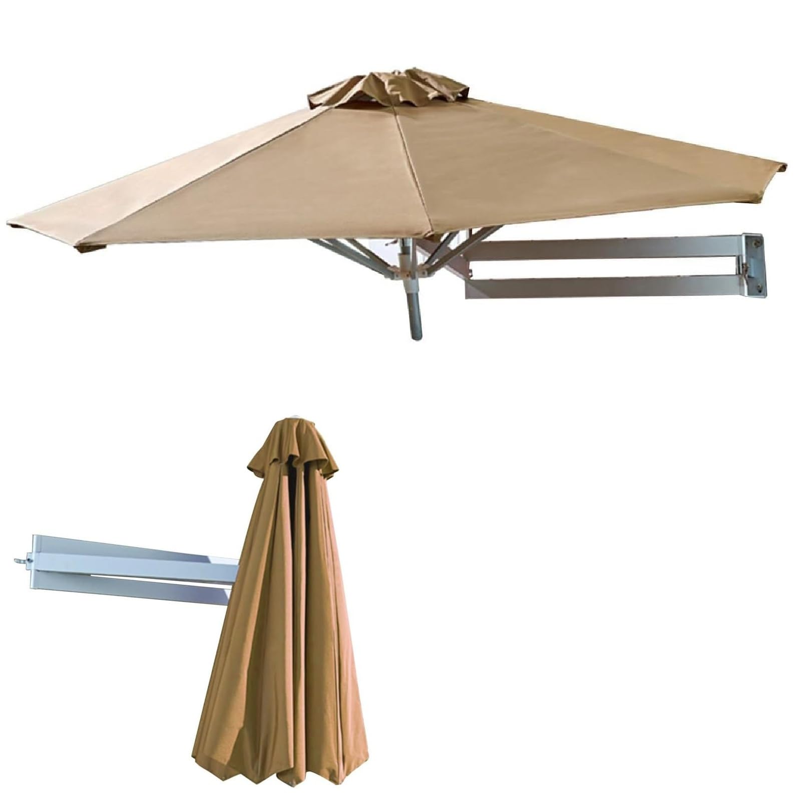 GYKOZY Patio Umbrella,Wall-mounted Shading Umbrellas, Outdoor Wall Parasol With Metal Pole, Tilting Sunshade Umbrella, Aluminium Frame Sun Umbrella (Khaki 2.2m)